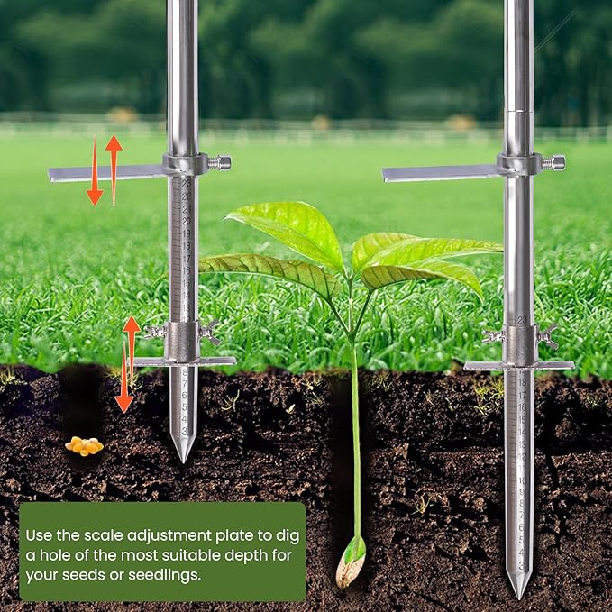 Dibble Bar Planting Tool with Foot Pedal, T-Handle Stainless Steel Bulb Planter Tool, Long Dibbler Gardening Tool Digging Bar Point