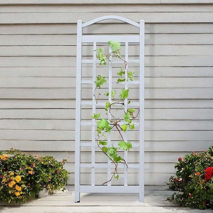 Dura-Trel Cambridge Vinyl Trellis, Outdoor Plant Support Frame, 28" x 75", White - Decorative Grid-Style Lattice for Climbing Vines & Flowers, Use Against Walls, Fences or Freestanding