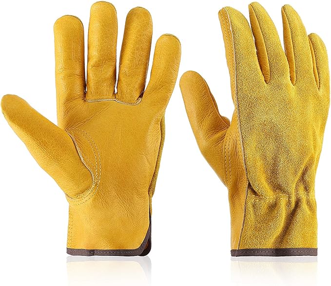 Patelai Garden Gloves Leather Gardening Gloves Thorn and Cutting Proof Work Garden Gloves (Large)