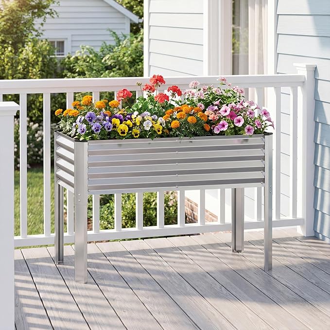 Giantex Galvanized Raised Garden Bed with Legs Set 2, 46"x24"x31" Metal Elevated Planter Box for Gardening Vegetables, Flowers & Fruits, Large Outdoor Planting Box for Garden Backyard & Patio, Silver