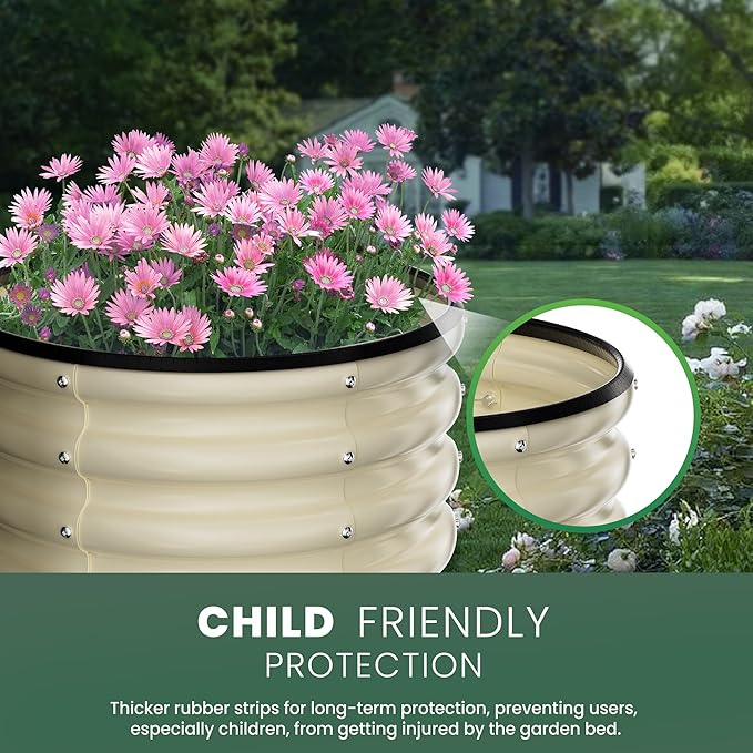 Round Galvanized Raised Garden Bed Kit, 3 Pcs 2 x 2 x 1ft Pearl White Galvanized Garden Boxes, Outdoor for Vegetables