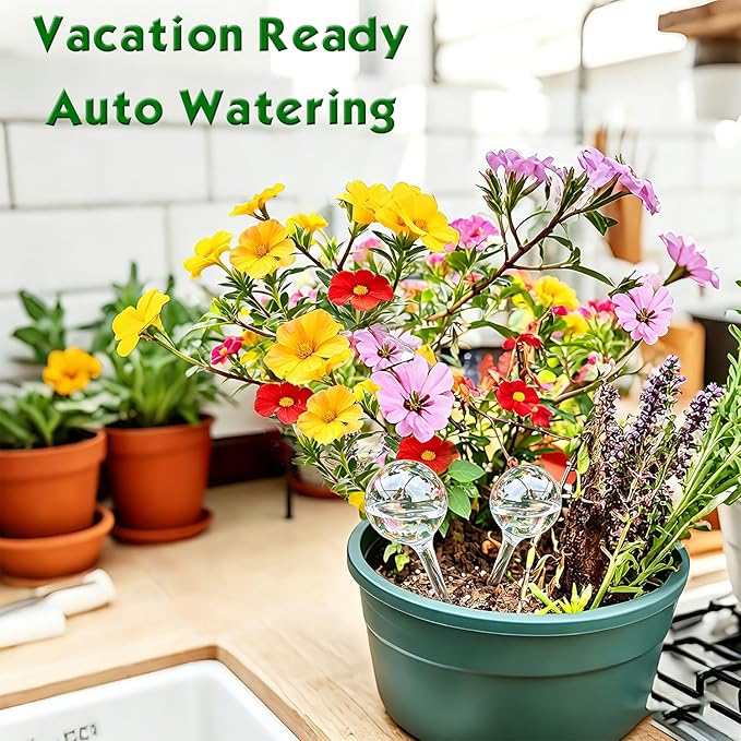 Plant Self Watering Devices – Automatic Watering Bulbs Self-Watering Stakes for Houseplants, Garden & Hanging Baskets Plant, Auto Waterer Globes Ideal for Vacation & Busy Schedules