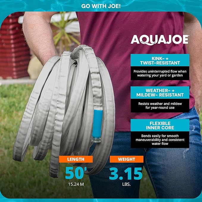 Aqua Joe AJFJH50-58-PRX XTREME FIBERJACKET Flexible, Kink-Resistant Garden Hose, 600 PSI Max, 5/8-Inch Diameter, 50 Feet