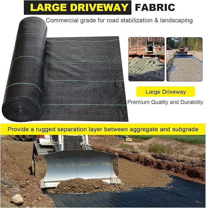 Driveway Fabric 6.5x300 ft - Commercial Weed Barrier, Heavy Duty 3.5OZ Landscape Fabric for Road, French Drain, Erosion Control, Construction Projects