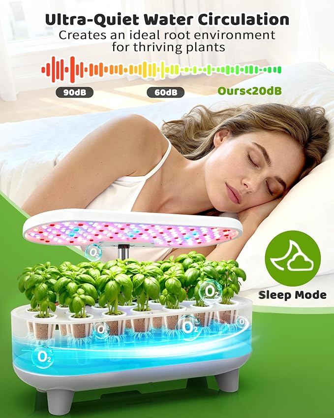 Hydroponics Growing System Kit, 16 Pods, Vertical 8L Indoor Gardening System for Herb Vegetable Fruit, with LED Grow Light, Smart Water Circulation, 3 Light Modes & 2 Timer, White