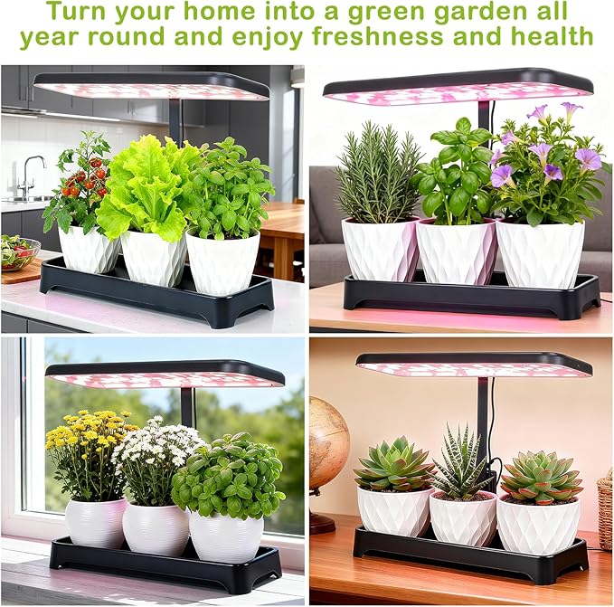 Indoor Garden Led Grow Light, Full Spectrum LED Grow Lamp for Indoor Plants with Intelligent Controller, Height Adjustable, Ideal for Home Desk Plant Lighting (Black, 16 * 6.3 * 7.1 inch)