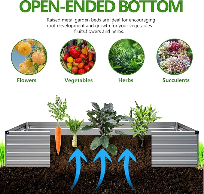 2PCS 6x3x1ft Galvanized Raised Garden Bed Kit, Galvanized Planter Raised Garden Boxes Outdoor, Large Metal Raised Garden Beds for Vegetables,Silver