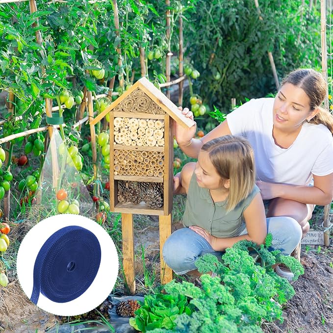 1-Roll Garden Plant Tape, 33 ft x 0.4 in Garden Hook and Loop Plant Ties Multi-Purpose Use Adjustable and Reusable Twist Wire Tape for Plants/Flowers/Vines [Blue]