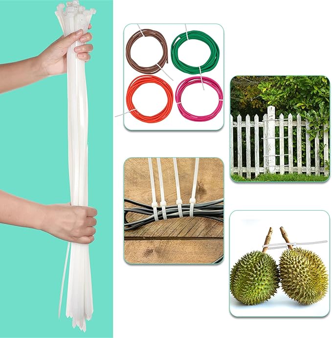 Shappy 50 Pcs Zip Ties Heavy Duty Strong Large Cable Wire Ties Zip Industrial Sturdy Wire, Awnings Tying Branches Bundling of Crops Fixed Water Pipes(24 Inch,White)