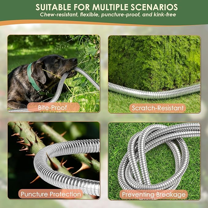 Stainless Steel Garden Hose 25 ft - Heavy Duty Durable Metal Water Hose, Kink Resistant, Lightweight, Flexible, Rust Proof, UV Resistant - Ideal for Yard, Lawn, Plant Watering & Car Washing