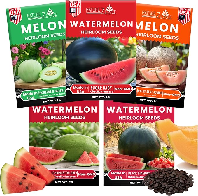Fruit Seeds, Watermelon Seeds, Melon Seeds, Fruit Seeds for Planting, Sweet Watermelon Seeds for Planting, Cantaloupe Seeds, Sugar Baby, Black Diamond, Charleston Grey, Hales Best, Green Honeydew