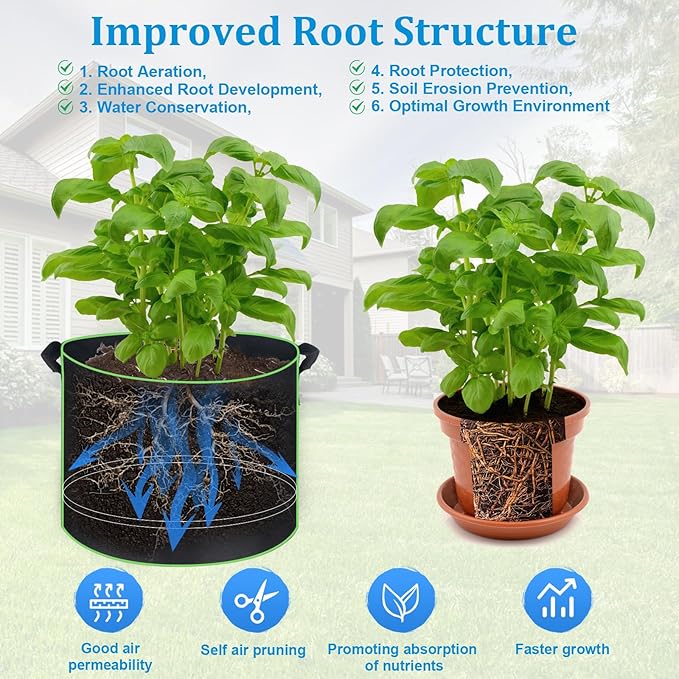 7-Pack 3-30 Gallon Plant Grow Bags 10 Gallon, Heavy Duty Thickened Fabric Planters Pots, Fabric Pots with Handles, Nonwoven Fabric Bags Suitable for Vegetables Flowers Mushroom (10 Gallon)