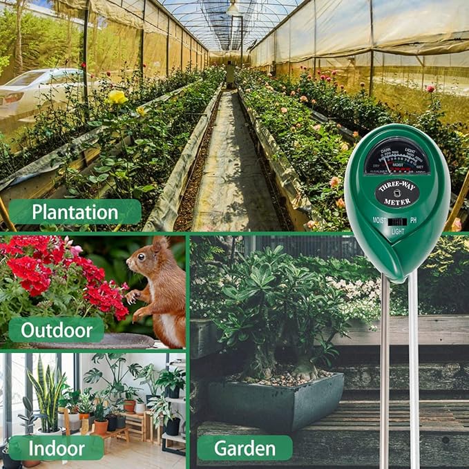Soil pH Meter 3-in-1 Soil Tester Moisture, Light, pH, Meter Tool for Garden, Farm, Plant, Outdoor, Indoor, Lawn Care, Water Soil, Soil Hygrometer Sensor for Gardening, Test Kit for Garden