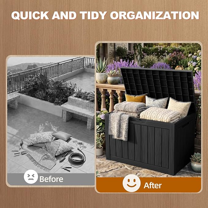 EFU Outdoor Storage Box 55 Gallon Deck Box (Indoor & Outdoor) Lockable UV Resistance Waterproof Resin Storage Bin Storage Box for Outdoor,Patio Storage(Black)