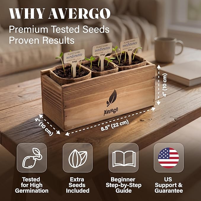 AVERGO Sunflower Seeds Growing Kit – Complete Seed and Plant Indoor & Outdoor Kit with Sunflower Seeds for Planting, Planter, Soil, Tools, Instructions – Ideal for Planting Sun Flowers at Home