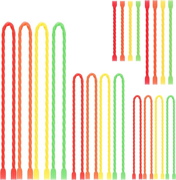 TRIPLE DEER 20Pcs 3-24 Inch Silicone Cable Ties Colorful Reusable Steel-Core Silicone Twist Gear Tie Straps for Bundling and Organizing, Bendable Holder Strap for Indoor and Out All Purpose