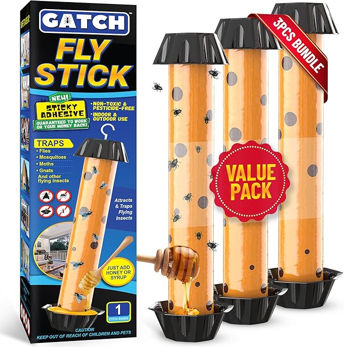 GATCH Fruit Fly Trap (3 Pack), Fly Stick for Mosquitoes, Sticky Trap for Flies Gnats Wasp Flying Insects, Bug Catcher, Indoor or Outdoor Use, Ready to Use Home