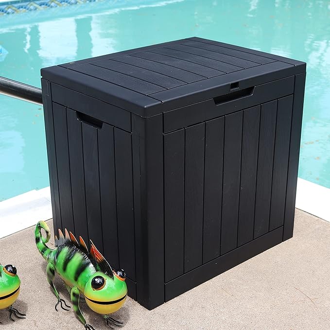 Sunnydaze Outdoor Deck Box - Lockable Package Delivery Box - Weather-Resistant Outdoor Storage Bin - 32-Gallon Faux Plank - Phantom Gray