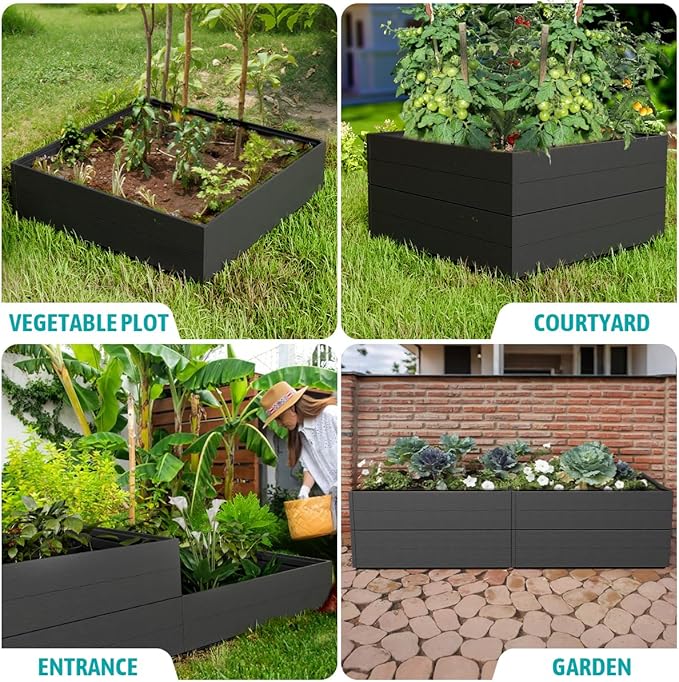 FONTOI 4x4x2ft Raised Garden Beds Outdoor, Divisible Elevated Planter Boxes Outdoor for Planting Plants Vegetables Flowers, 48x48x24 Planter Raised Beds for Gardening with Easy Assembly, Square Black