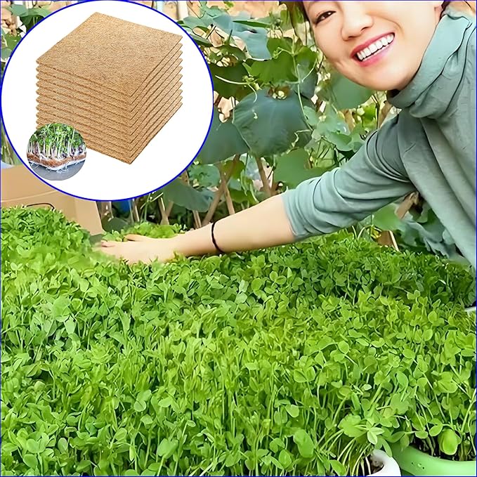 10 Pack Jute Grow Mat for Microgreens, 12" X 12" Hydroponic Grow Pads for Growing Tray Sprouting Trays Jute Fiber Seed Starter Planting for Wheatgrass Sprouts Starter Tray，Micro Greens & Wheatgrass