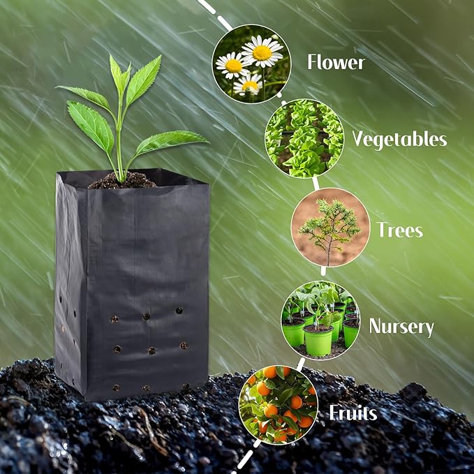 100 Pcs Nursery Growing Bags Seedling Starter Bags with 30 Plant Labels & 2 Mini Watering Sprinklers,Plant Grow Bags Plants Pots Plastic Pouches for Garden Trees,Flowers, Vegetable(7.5x3.8x2.6 Inch)