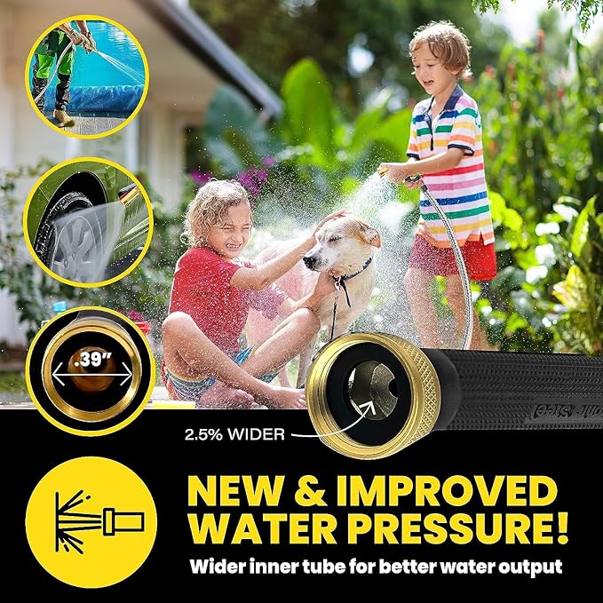 Bionic Steel PRO 100Ft GardenHose with Nozzle,Premium 304 Stainless Steel Metal WaterHose 100Ft Flexible-Hose,Rust Proof,Lightweight,Heavy Duty,Crush Resistant Fitting,500 PSI,2025 Model,(Pack of 2)