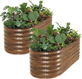 ZORMY Galvanized Raised Garden Bed Outdoor- 2PCS 4x2x1.4ft Oval Steel Raised Beds for Gardening, Metal Planter Box with Protective Strip and Gloves for Vegetables, Flowers, Fruits(Brown)