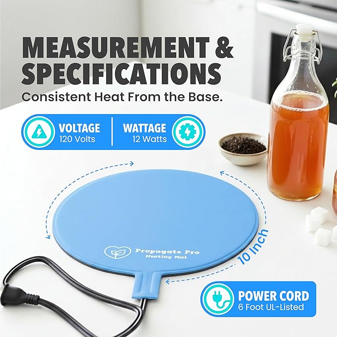 Brewing & Fermentation Heat Pad - 12" 25 Watts Sourdough Starter Warmer Mat, Beer & Wine Fermenting - Heating Mat for Kombucha Jar, Carboy, Glass Jar, Bucket, Fermentors with Heater Temp Strip (Black)