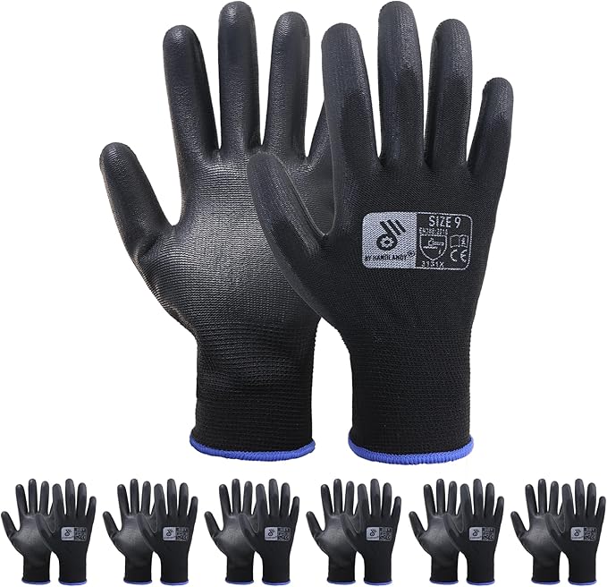 HLDD HANDLANDY PU Coated Safety Work Gloves, 6/12 Pairs Work Gloves
