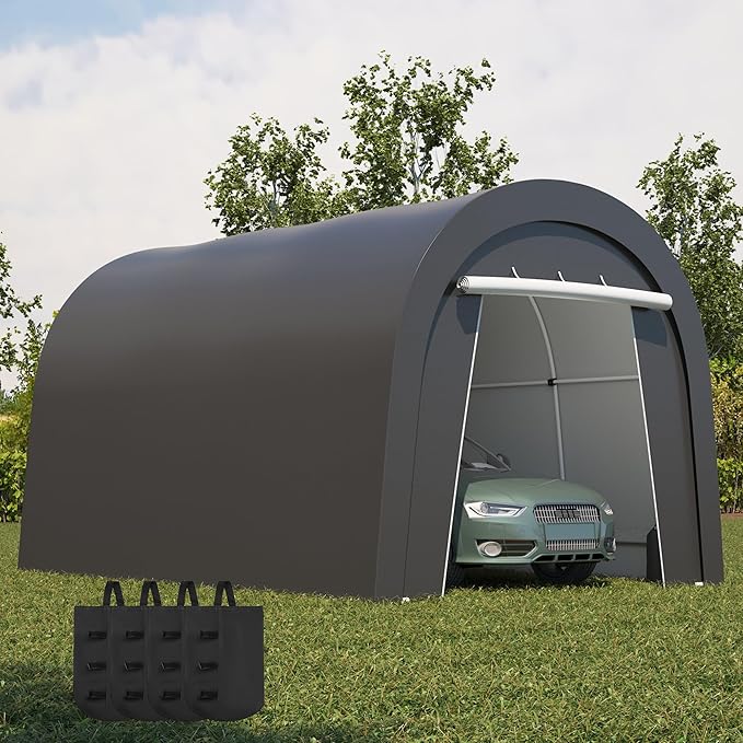 Kiss the Water Domed Carport with 4 Cloth Bags, Portable Garage with 2 Roll-up Doors, Heavy Duty Car Canopy Party Tent, All-Season Storage Shelter Shed for Cars, Truck, or Garden Tools, 10' x 15'