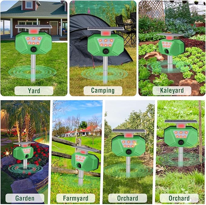 Solar Ultrasonic Animal Repeller, Cat Repellent Outdoor with Motion Sensor, LED Flashing, Waterproof Deer Repellent for Dogs, Cat, Bird, Squirrels, Raccoon, Rabbit, Fox