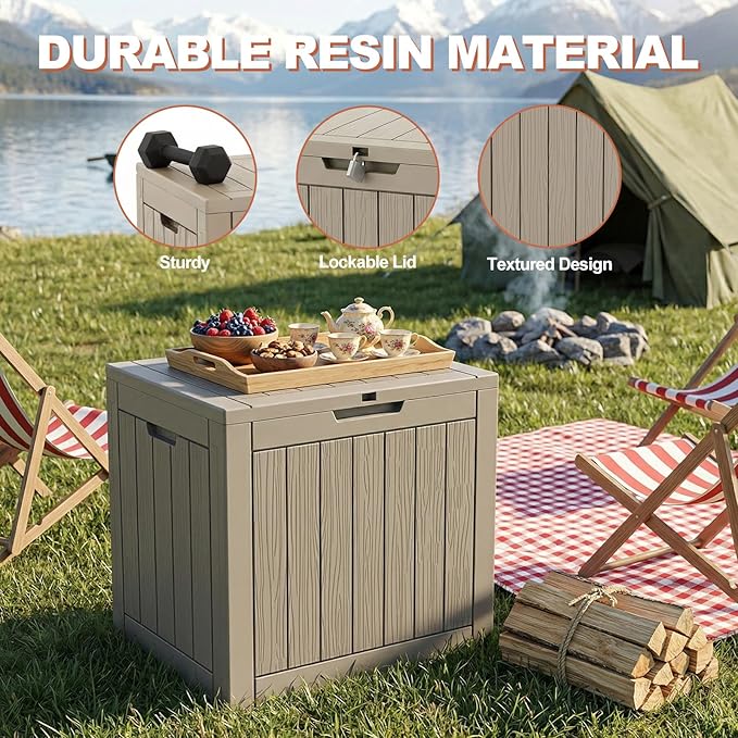 EFU Outdoor Storage Box 35 Gallon Deck Box (Indoor & Outdoor) Lockable UV Resistance Waterproof Resin Storage Bin Storage Box for Outdoor,Patio Storage(Taupe)