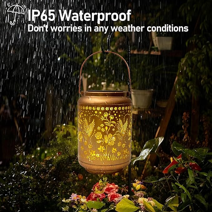 Mothers Day Gifts for Mom Grandma, Hummingbird Solar Lanterns Outdoor Waterproof, Upgraded Metal Bird Garden Decor Lights for Yard Patio, Unique Birthday Gifts for Women