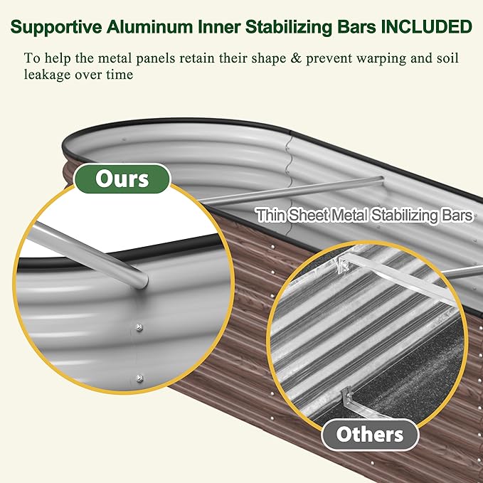 BlueWish 8x2x2FT Raised Garden Bed, 23.1" H Raised Garden Beds with 2 Aluminum Support Rods, Galvanized Steel, Rubber Strips, 9-in-1 Planter Raised Beds for Vegetable, Flower, Herbs, Rustic Brown