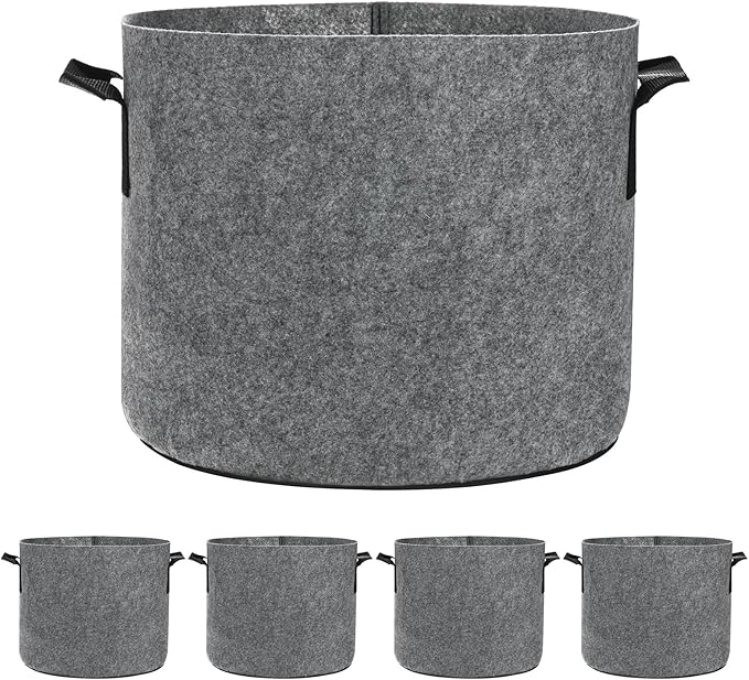 M METERXITY 5-Pack Plant Grow Bags 5 Gallon Grow Bags 300G Thickened Fabric Pots with Durable Handles Plant Garden Grow Pots for Fruits/Vegetables/Flowers/Plants [Grey]
