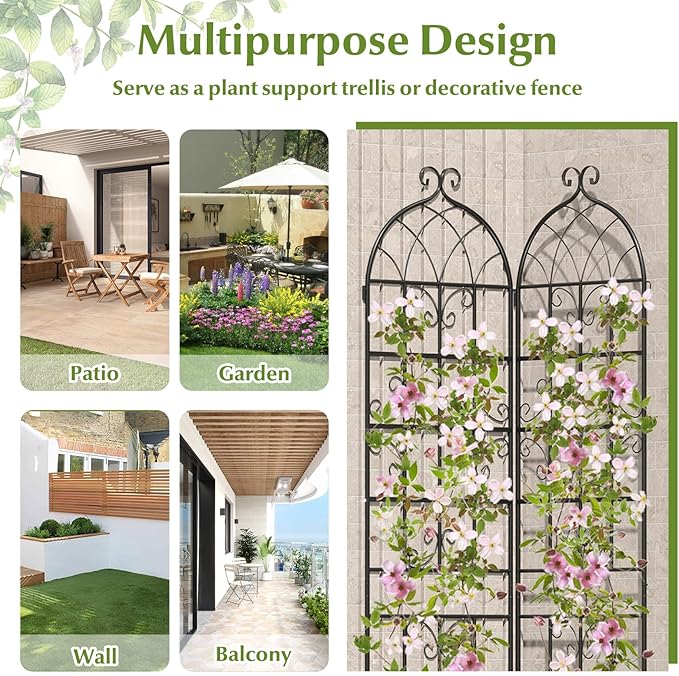 Giantex 2 Packs 86"x20" Metal Garden Trellis for Outdoor Climbing Plants, Heavy-Duty Plant Support for Vine Rose Vegetable Flower, Rustproof Black Metal Coating Patio Trellis Arch Decorative Fence