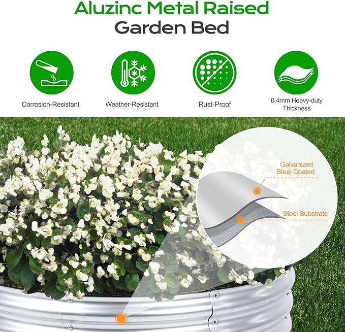 Aoodor 17" Tall 42" Metal Raised Garden Bed, Outdoor Planter Box and Raised Garden Kit for Vegetables, Flowers, Tomatoes Carrots and Herbs, Silver