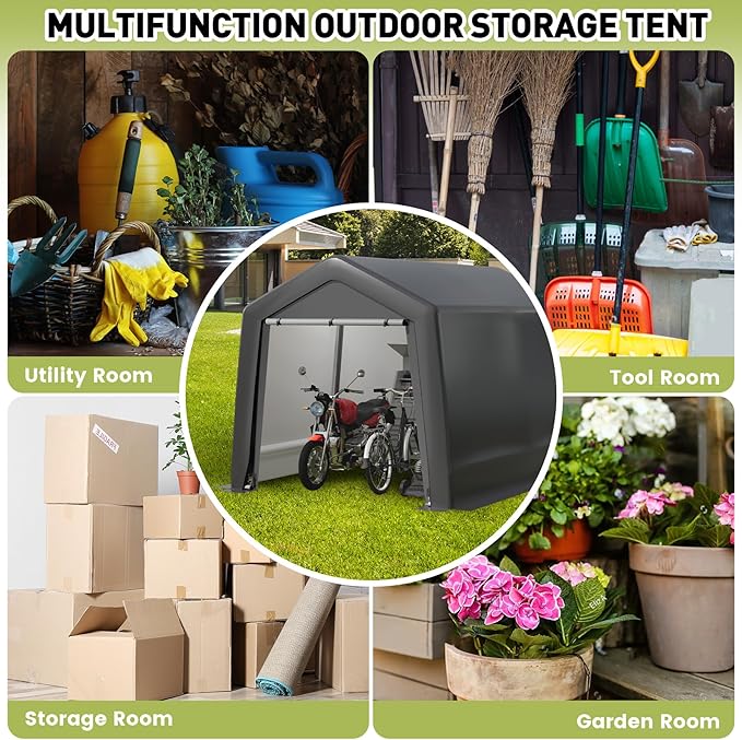 CuisinSmart Portable Shed, Outdoor Storage Shelter, 8x12x7.7 ft Heavy Duty Waterproof Storage Tent Sheds with Roll-up Zipper Door, for Motorcycle, Bike, Garden Tools