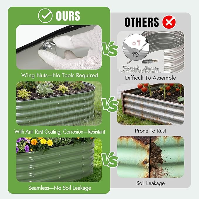 INNO STAGE Galvanized Raised Garden Bed Kits, 4x2x1.4FT Metal Raised Beds Outdoor for Gardening, 17'' Tall Large Steel Raised Planter Bed for Vegetables & Flowers Patio Ground Planter Box - Green