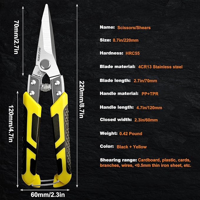 Professional 2-Pack Pruning Shears and Tin Snips Heavy Duty Garden Clippers with Japanese SK5 Steel and Stainless Steel Blades for Branch Cutting Bonsai Gardening Cardboard