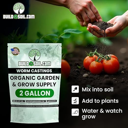 BuildASoil Worm Castings for Gardening - Vermicompost Organic Fertilizer for Lawns - Ensures Larger Plants & More Vegetables - Natural Earthworm Castings for Plants (1 Cubic Foot/Bag) (2 Gallon)