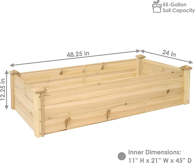 Sunnydaze Rectangular Wood Raised Garden Bed – Outdoor Elevated Planter Box for Flower, Vegetable, and Herb Gardening - 4’ x 2’