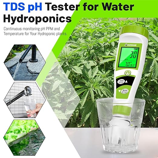 UIUZAMR pH Meter for Hydroponics PPM EC Meter for Water Hydroponics Simultaneously Display Tester for Plant Nutrients pH Conductivity Meter for Reservoir Tank Hydroponic Water System
