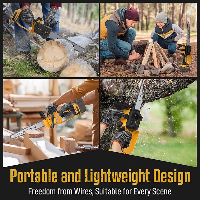 Mini Chainsaw for Dewalt 20V Max Battery, 12 Inch Electric Chainsaw Cordless with Security Lock, Hand Held Chain Saw for Wood Cutting, Tree Saw Trimming and Branch Pruning (Battery Not Included)