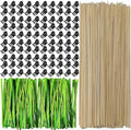 TIHOOD 200PCS/Set Bamboo Plant Stakes Kit, 50PCS Orchid Clips with 50PCS 18” Green Bamboo Plant Stakes, 100PCS Metallic Twist Ties for Supporting Stems Vines Stalks Grow Upright (Yellow)