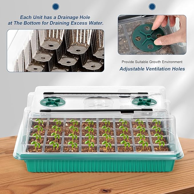Sunexinlo Seed Starter Tray with Grow Light, 2 Pack 80 Cells Seedling Tray Kit with Humidity Hood and Drainage Hole, Adjustable Light & Timing, Perfect for Indoor Seed Cultivation