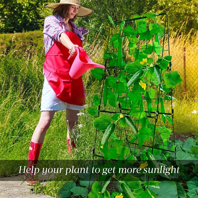 Thickened Cucumber Trellis for Raised Garden Bed,48"x16" Foldable Frame Metal Vegetable Trellis for Climbing Plants Outdoor Plant Support for Grape Tomato Peas, Fruit, Vine,Bean(Green) (2)