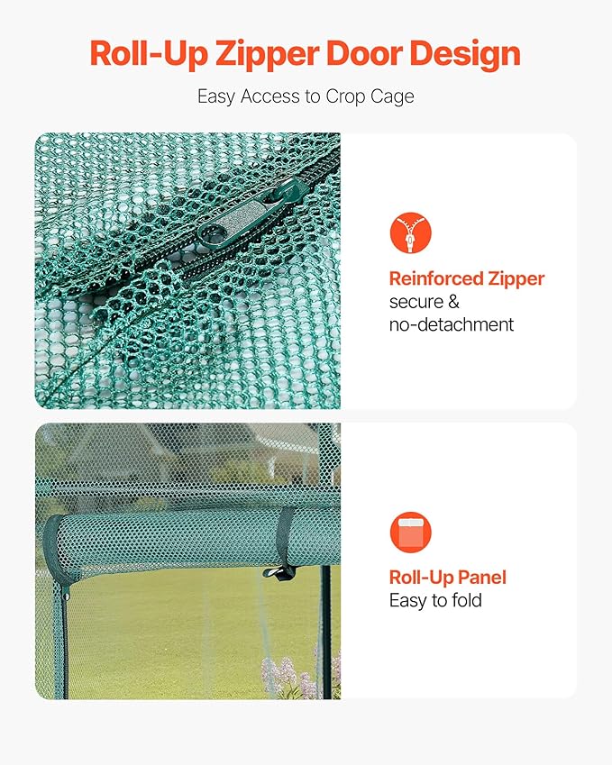 VEVOR Crop Cage, 5.9 x 2.98 x 4.9 ft Plant Protection Tent with Zippered Door, Wind-Resistant Tall Crop Cage, Easy to Install, Outdoor Raised Bed Cover with Frame, Plant Netting for Garden Patio Lawn