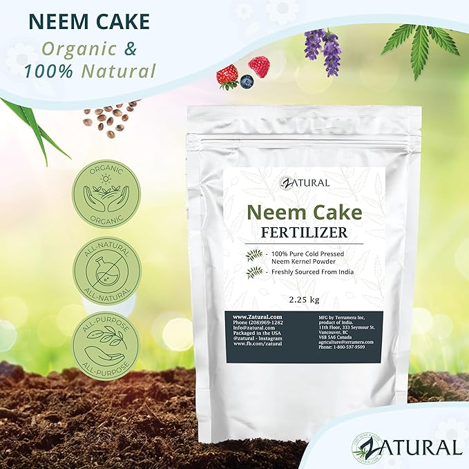 Zatural Natural Neem Cake Powder | Premium Organic Soil Conditioner & Plant Fertilizer | Azadirachta Indica Seed Meal (5 Pounds)