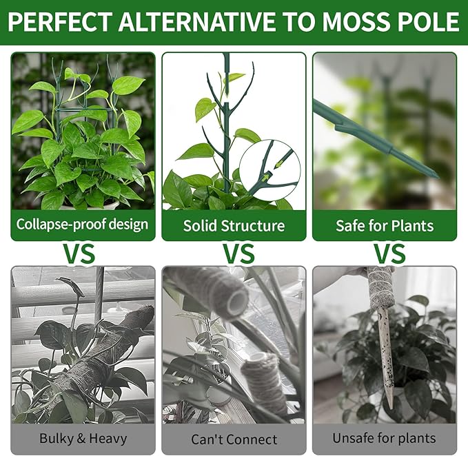 30Pcs Plant Stakes for Indoor Plants, Stackable Monstera Stake with Stem Supports & Garden Wire for Monstera, Pothos, Money Plant, Outdoor Plants